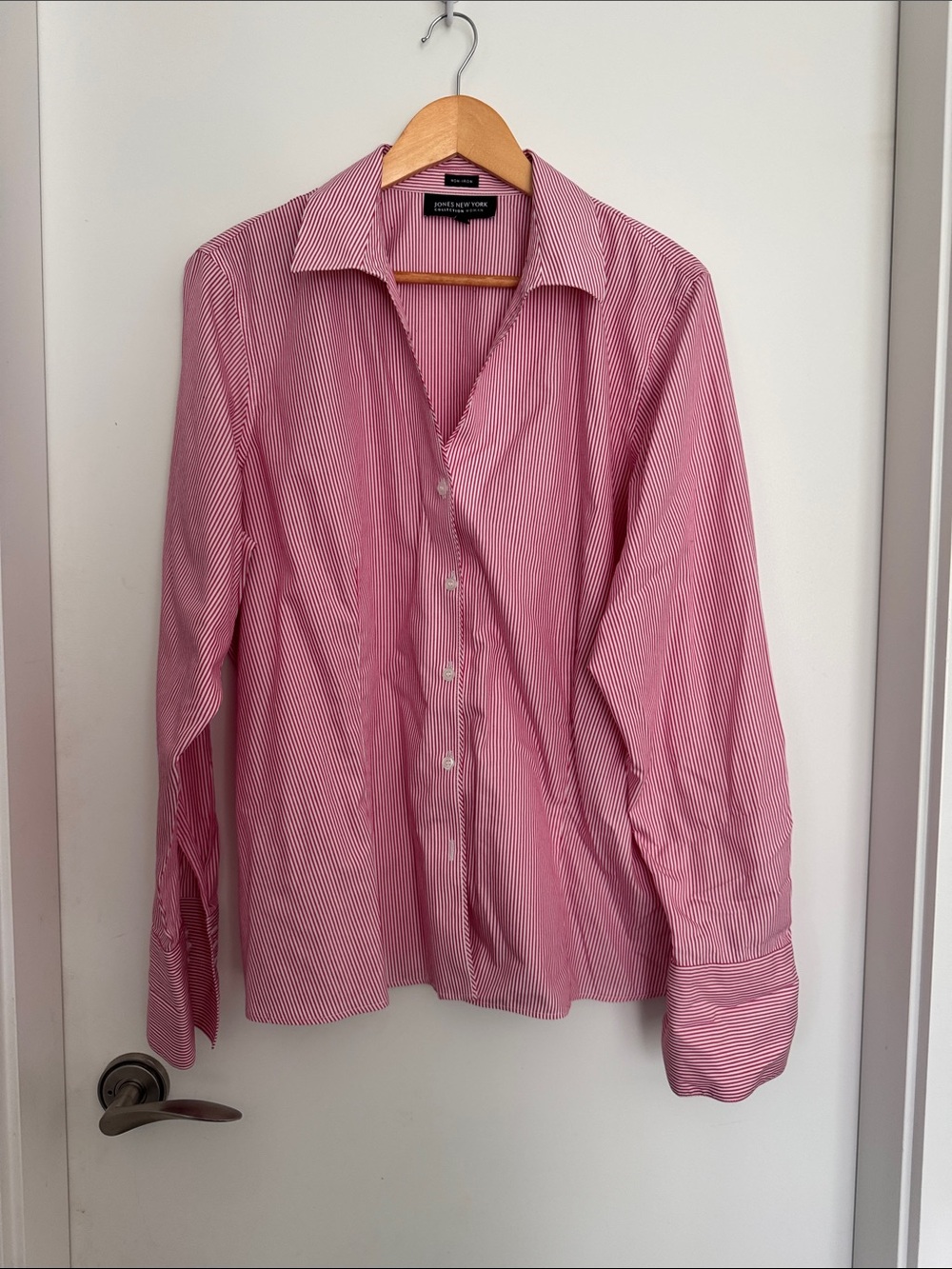 Jones New York Collection Woman Pink& White Striped Button Down Shirt | Size 18W